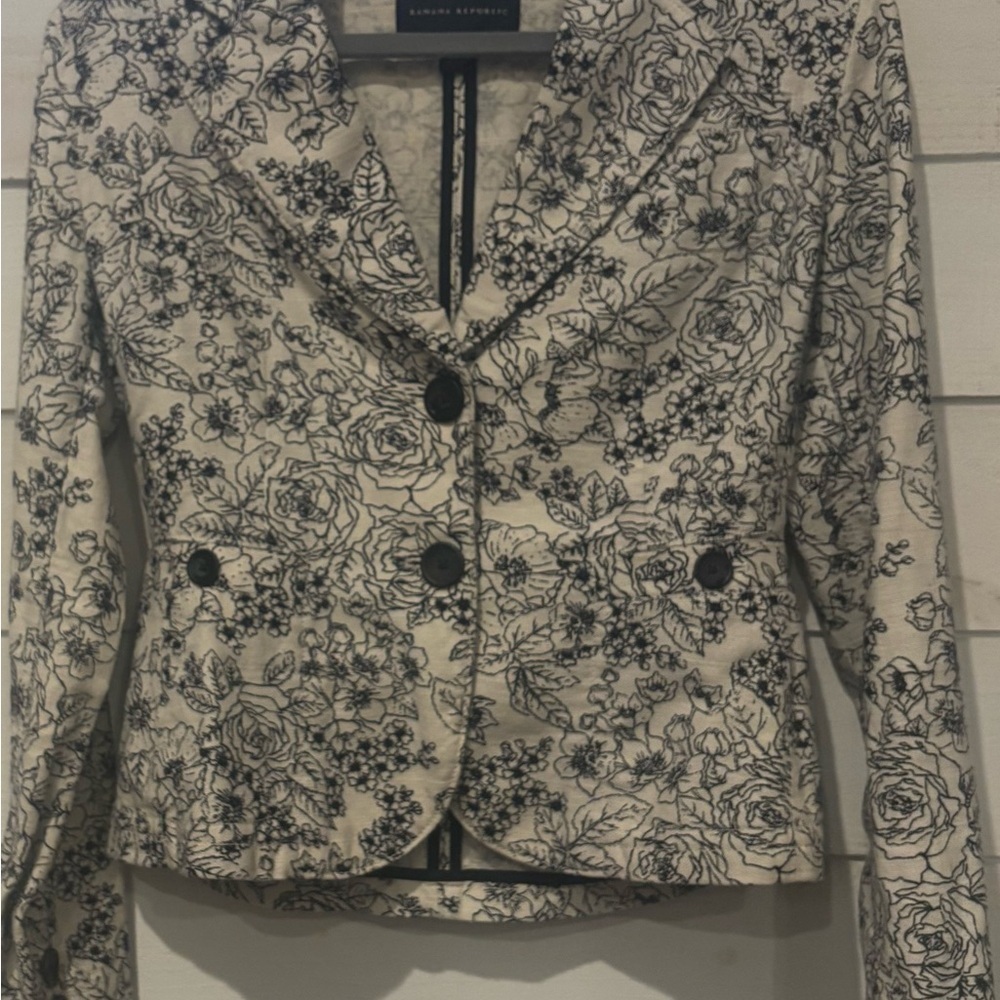 Banana Republic Sz Small Cottagecore Floral Blazer Linen/Cotton Jacket - Picture 5 of 13